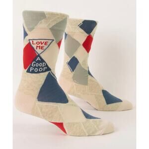 Love Me A Good Poop Novelty Crew Socks Blue Q  Men's Shoe Size 7-12 New